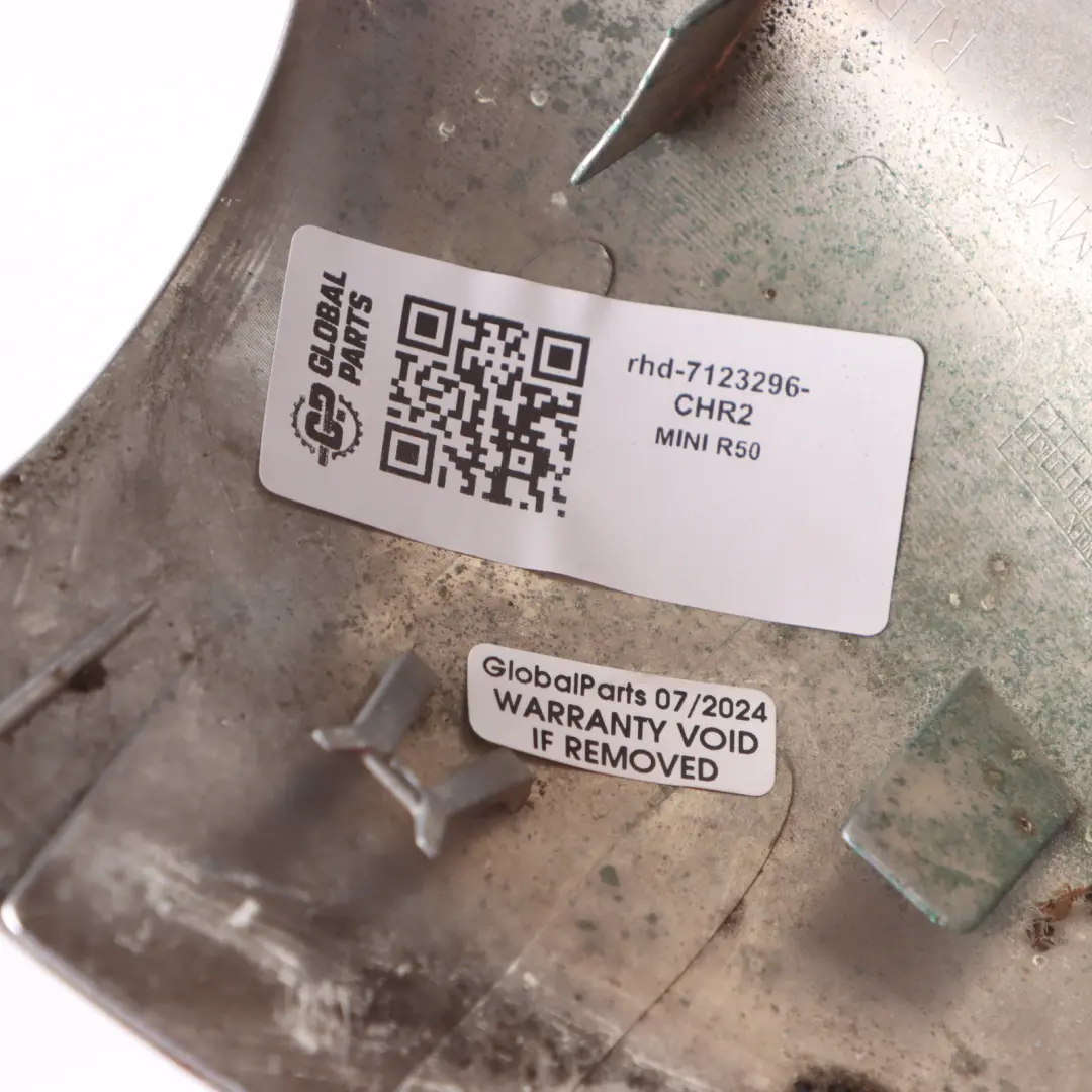 Wing Mirror Cover Mini Cooper R50 R52 R53 Cap Casing Right O/S Chrome to with Part number 7123296 Wing Mirror Cover Mini Cooper R50 R52 R53 Cap Casing Right O/S Chrome - SKU rhd-7123296-CHR2 - Part number 7123296