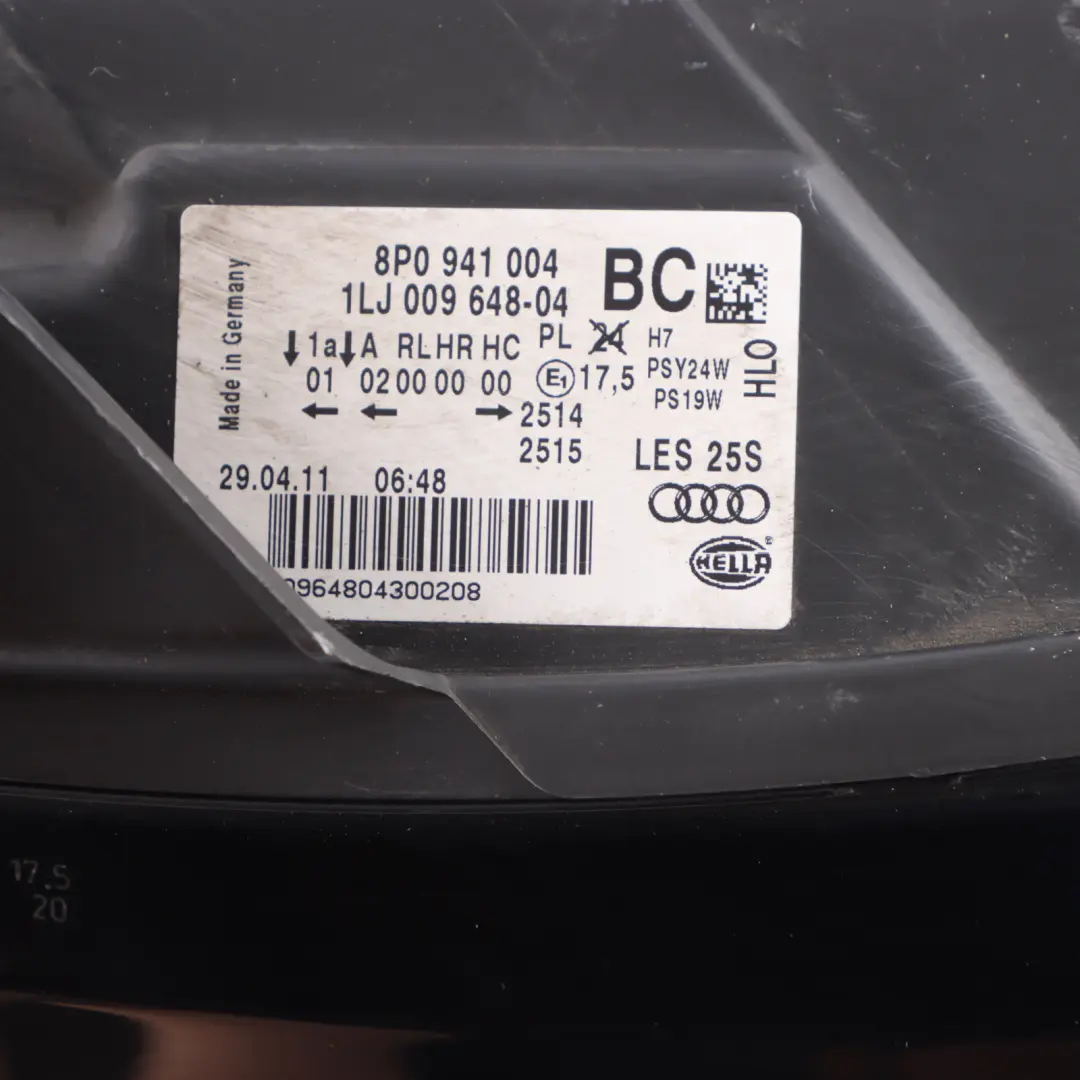 Audi A3 8P Head Light Lamp Light Front Right O/S Hella - SKU rhd-8P0941004 - Part number 8P0941004