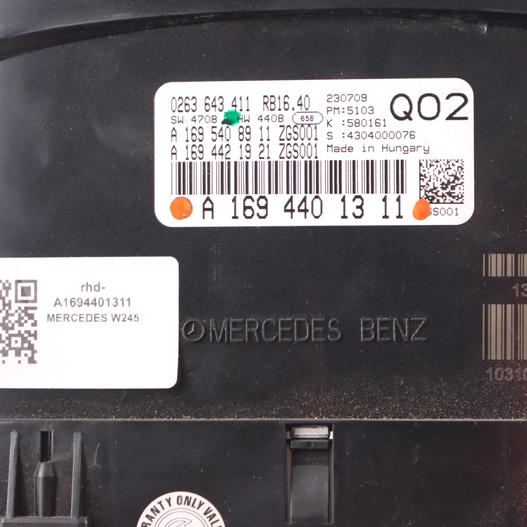 Instrument Cluster Speedo Clocks Automatic to Mercedes W245 with Part number A1694401311 Mercedes W245 Instrument Cluster Speedo Clocks Automatic - SKU rhd-A1694401311 - Part number A1694401311