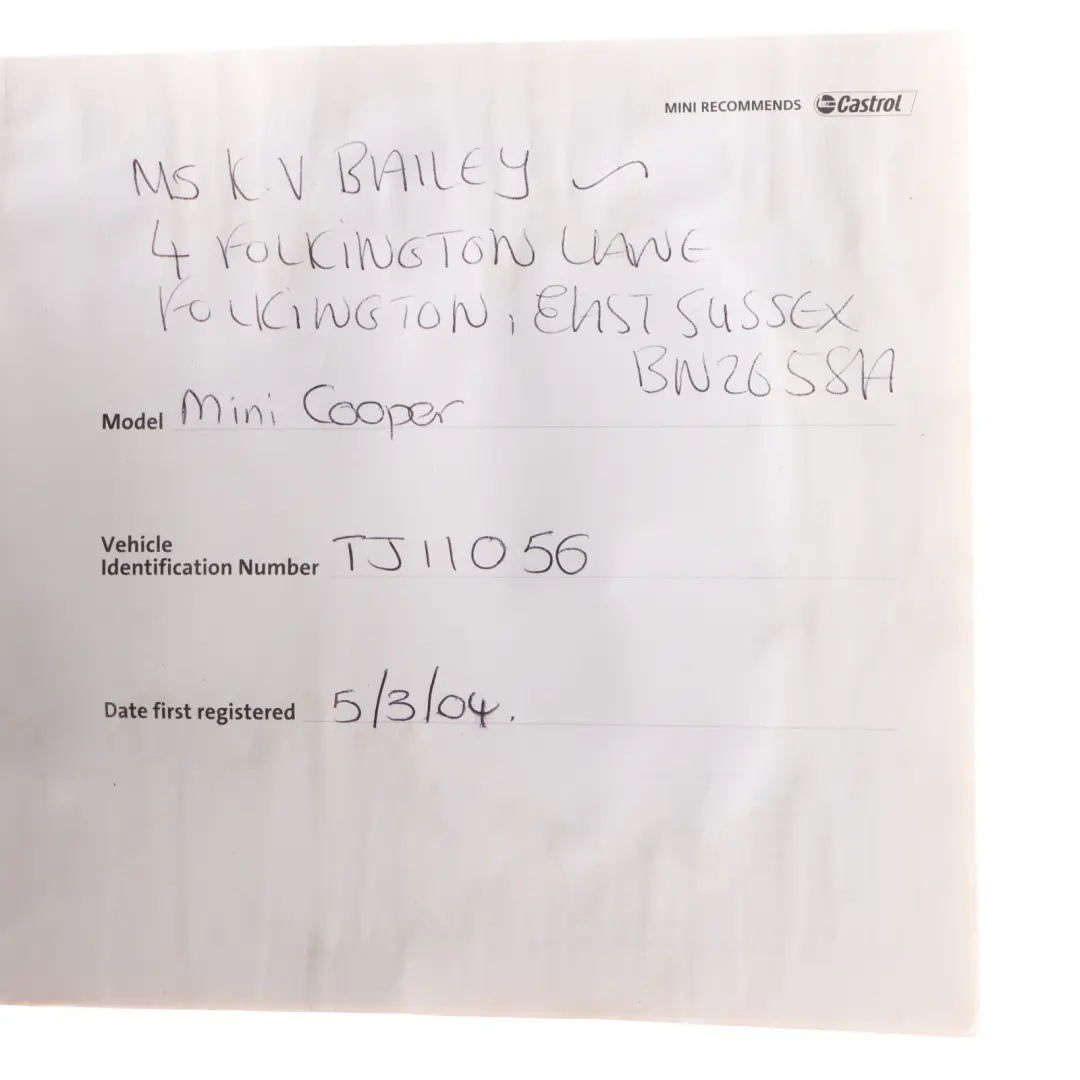 Mini R50 R52 R53 Service Booklet Book - SKU 0157470-1 - Part number 0157470