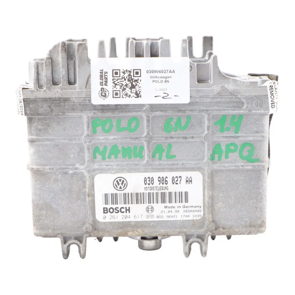 6N 1.4 Petrol APQ Engine Control Unit Manual to VW Volkswagen Polo with Part number 030906027AA VW Volkswagen Polo 6N 1.4 Petrol APQ Engine Control Unit Manual - SKU 030906027AA - Part number 030906027AA