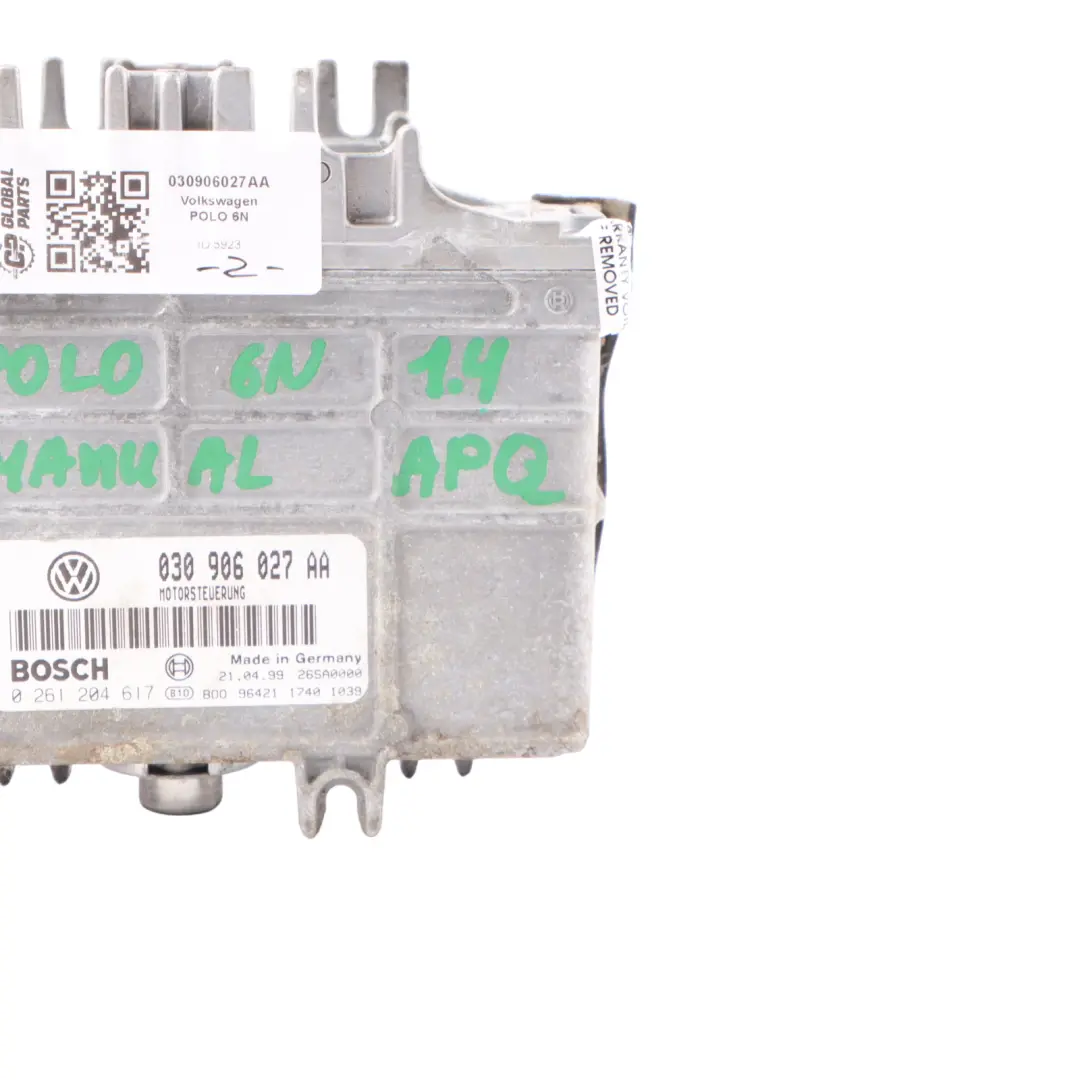 6N 1.4 Petrol APQ Engine Control Unit Manual to VW Volkswagen Polo with Part number 030906027AA VW Volkswagen Polo 6N 1.4 Petrol APQ Engine Control Unit Manual - SKU 030906027AA - Part number 030906027AA
