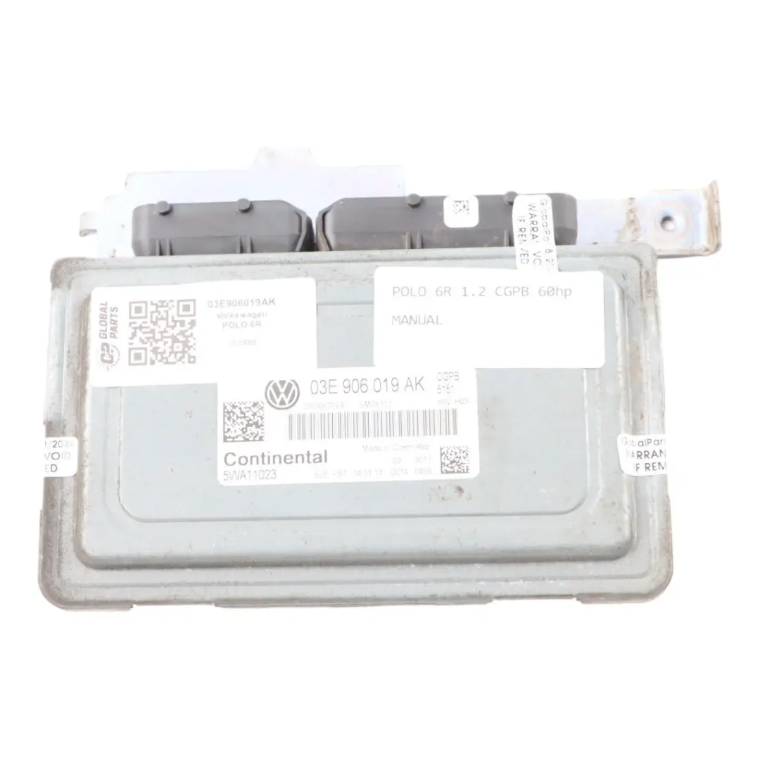 CGPB 1.2 Petrol 60HP Engine Control Unit ECU to VW Volkswagen Polo 6R with Part number 03E906019AK VW Volkswagen Polo 6R CGPB 1.2 Petrol 60HP Engine Control Unit ECU - SKU 03E906019AK - Part number 03E906019AK