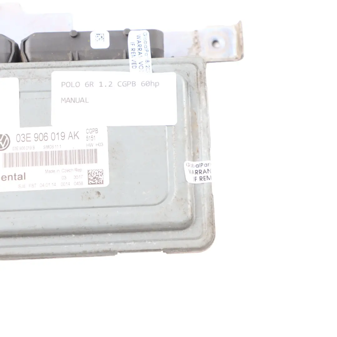 VW Volkswagen Polo 6R CGPB 1.2 Petrol 60HP Engine Control Unit ECU - SKU 03E906019AK - Part number 03E906019AK