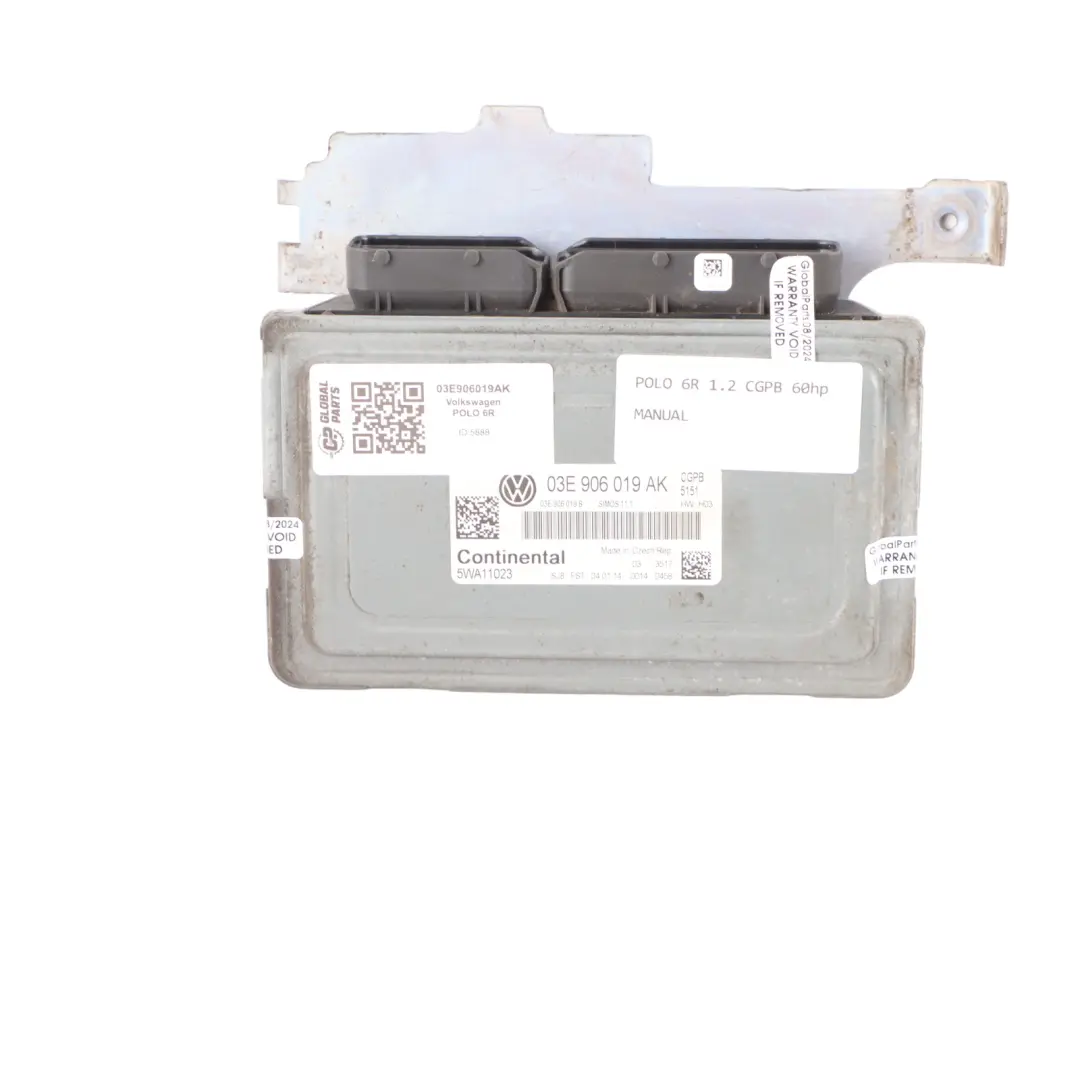 VW Volkswagen Polo 6R CGPB 1.2 Petrol 60HP Engine Control Unit ECU - SKU 03E906019AK - Part number 03E906019AK