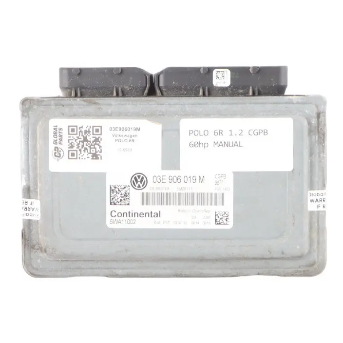 CGPB 60HP Centralina Motore Manuale per Volkswagen Polo 6R 1.2 con numero di parte 03E906019M Volkswagen Polo 6R 1.2 CGPB 60HP Centralina Motore Manuale - SKU 03E906019M - Numero di parte 03E906019M