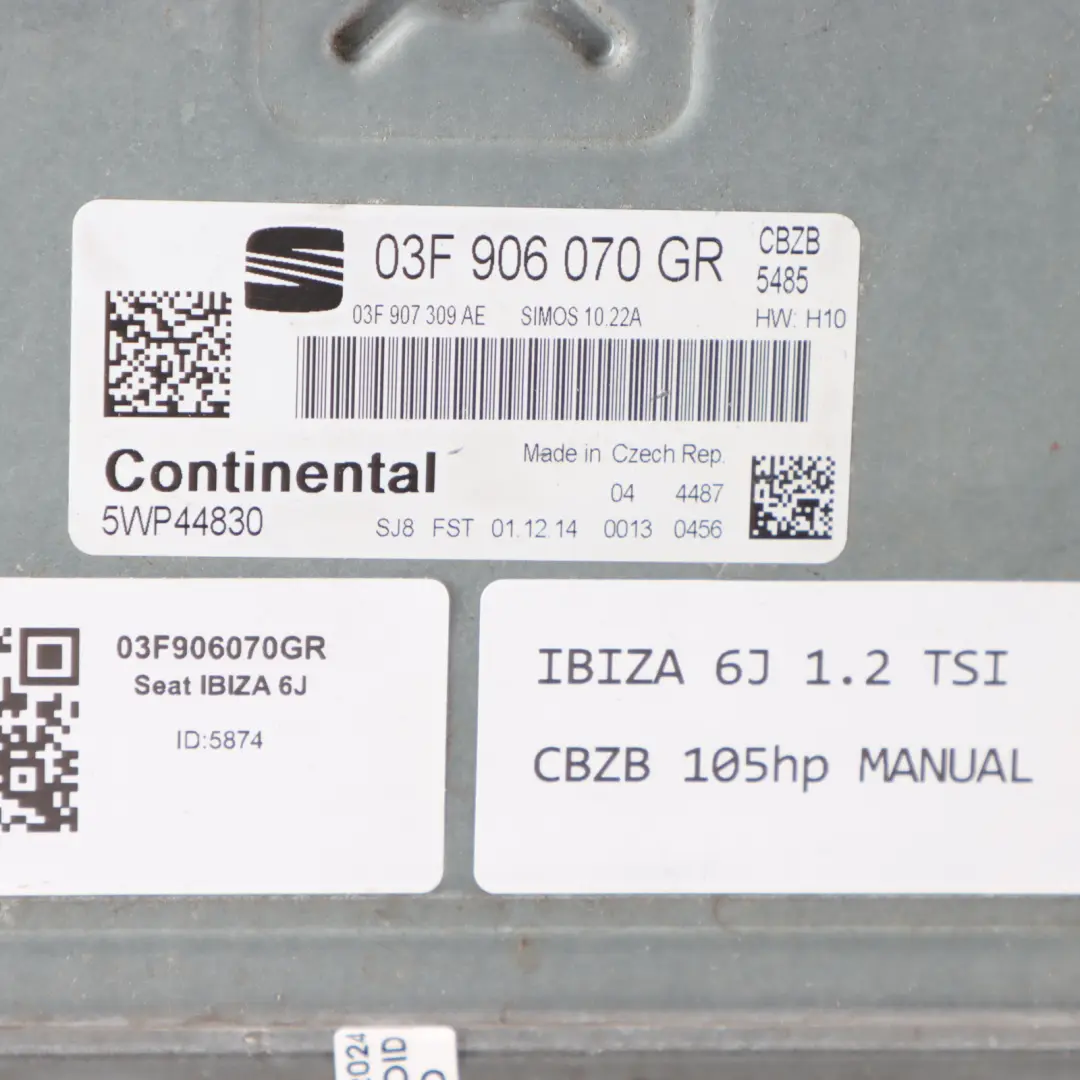 6J 1.2 TSI CBZB 105HP Module contrôle du moteur ECU Manuel 906070GR pour Seat Ibiza à propos du numéro de pièce 03F906070GR Seat Ibiza 6J 1.2 TSI CBZB 105HP Module contrôle du moteur ECU Manuel 906070GR - SKU 03F906070GR - Numéro de pièce 03F906070GR