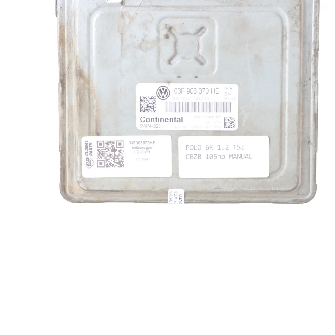 VW Polo 5 6R 1.2 TSI Petrol Engine CBZB 105HP ECU Engine Control Unit Manual - SKU 03F906070HE - Part number 03F906070HE