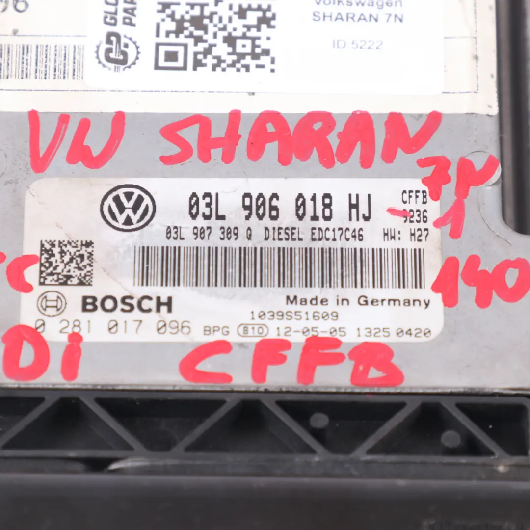 Volkswagen Sharan 7N 2.0 TDI 140HP CFFB Kit ECU moteur Serrure clé - SKU 03L906018HJ-1 - Numéro de pièce 03L906018HJ
