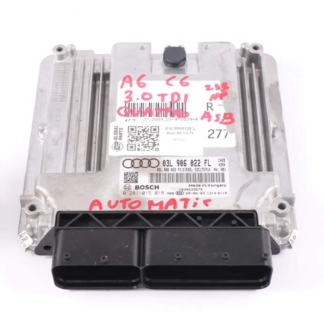 233HP Diesel Motore Unità di controllo ECU Kit per Audi A6 C6 3.0 TDI con numero di parte 03L906022FL Audi A6 C6 3.0 TDI 233HP Diesel Motore Unità di controllo ECU Kit - SKU 03L906022FL - Numero di parte 03L906022FL