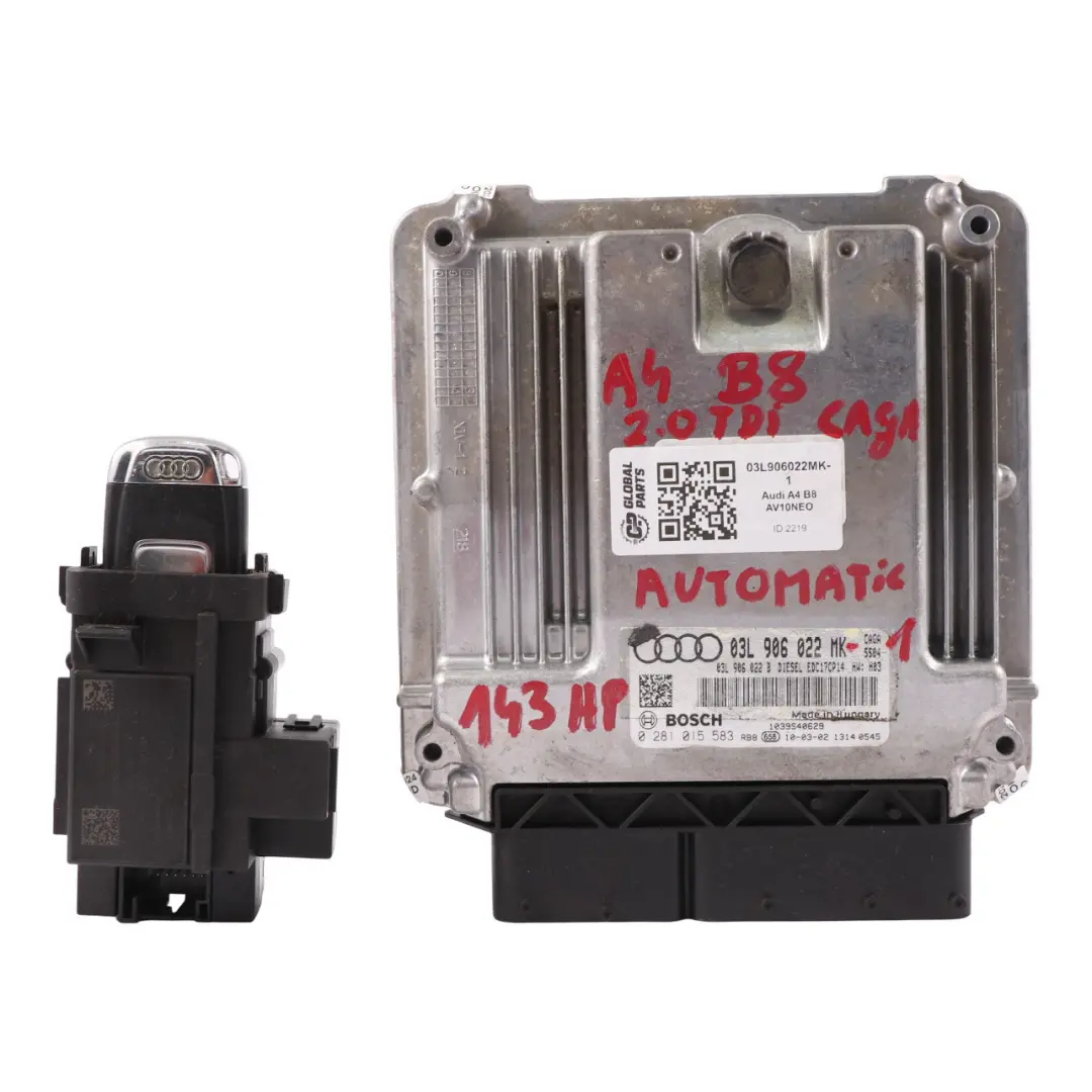 Audi A4 B8 2.0 TDI Diesel CAGA Engine Control Unit ECU Kit Key - SKU 03L906022MK-1 - Part number 03L906022MK