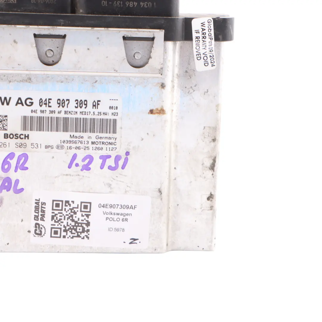 CJZC 90HP ECU Control Motor para Volkswagen Polo 5 6R 1.2 TSI con número de pieza 04E907309AF Volkswagen Polo 5 6R 1.2 TSI CJZC 90HP ECU Control Motor - SKU 04E907309AF - Número de pieza 04E907309AF