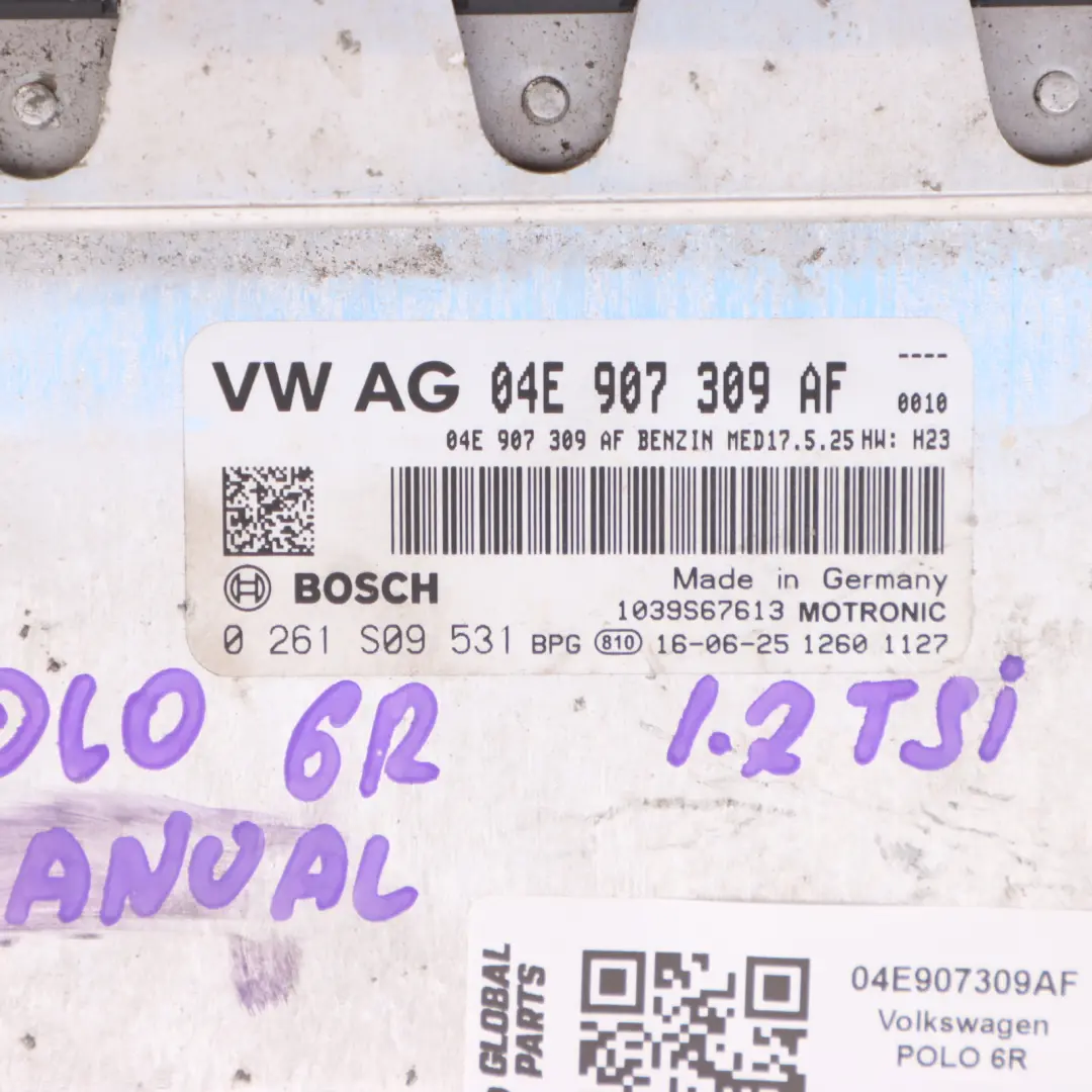 Volkswagen Polo 5 6R 1.2 TSI CJZC 90HP ECU Engine Control - SKU 04E907309AF - Part number 04E907309AF