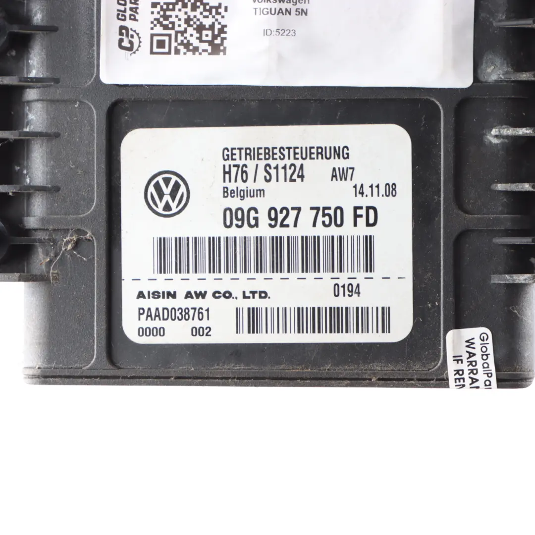 Module Commande Boîte Vitesses Automatique ECU pour Volkswagen Tiguan 5N à propos du numéro de pièce 09G927750FD Volkswagen Tiguan 5N Module Commande Boîte Vitesses Automatique ECU - SKU 09G927750FD - Numéro de pièce 09G927750FD