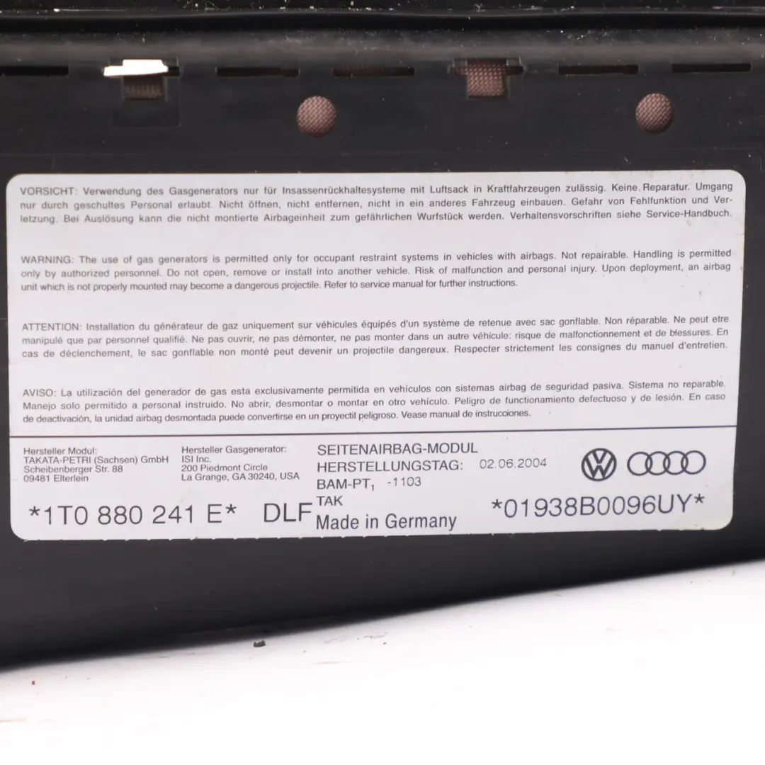 Volkswagen Touran 1T Airbag Poduszka Powietrzna Fotela Lewa - SKU 1T0880241E - Numer Części 1T0880241E