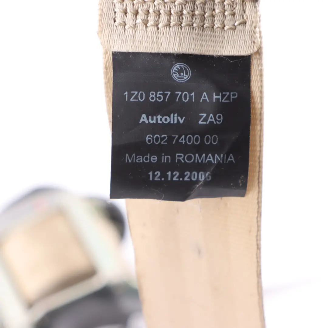 Belt Front Left N/S Safety Belt Cream to Skoda Octavia II Seat with Part number 1Z0857701B Skoda Octavia II Seat Belt Front Left N/S Safety Belt Cream - SKU 1Z0857701B - Part number 1Z0857701B