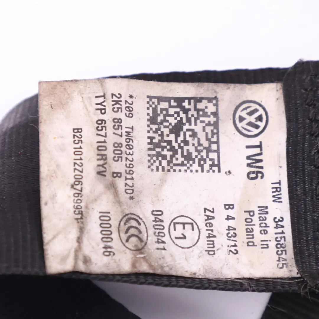 Seatbelt Front Left N/S Seat Safety Upper Belt Black to Volkswagen Caddy with Part number 2K5857805B Volkswagen Caddy Seatbelt Front Left N/S Seat Safety Upper Belt Black - SKU 2K5857805B - Part number 2K5857805B