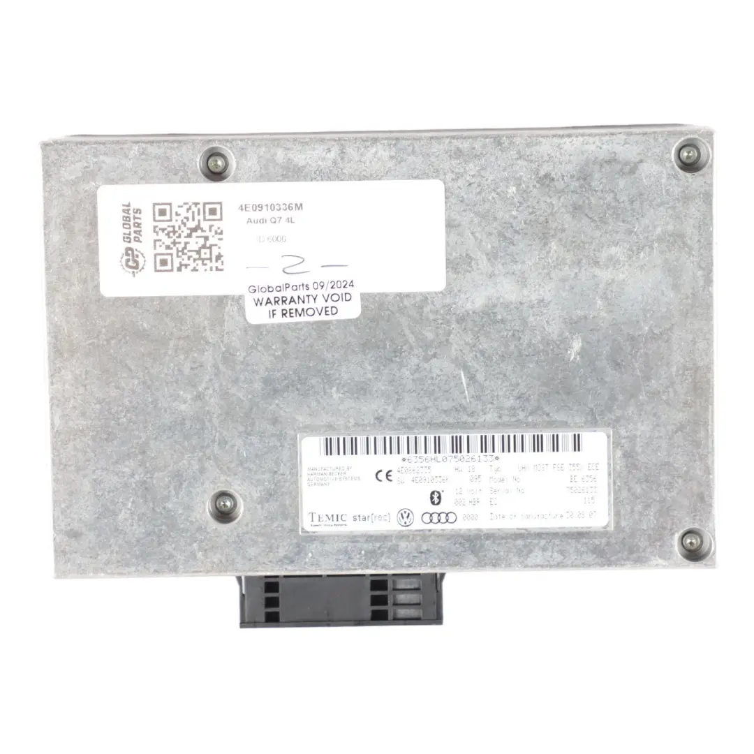 Bluetooth Telephone Control Module Unit ECU 4E0910336K to Audi A6 C6 Q7 4L with Part number 4E0910336M Audi A6 C6 Q7 4L Bluetooth Telephone Control Module Unit ECU 4E0910336K - SKU 4E0910336M - Part number 4E0910336M