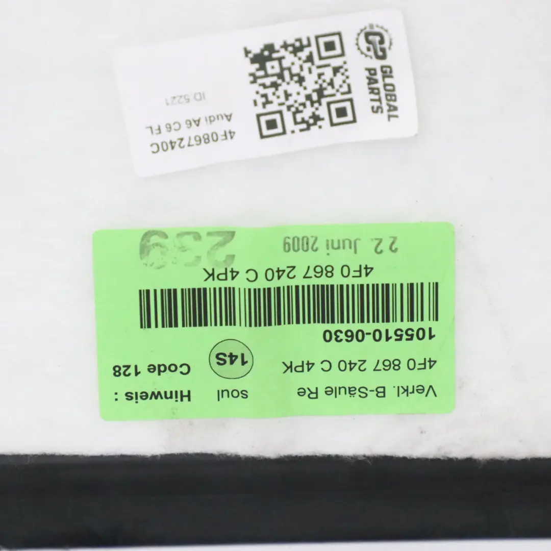 Untere B Säule Innenraum Rechts Trim Abdeckung Panel für Audi A6 C6 mit Teilenummer 4F0867240C Audi A6 C6 Untere B Säule Innenraum Rechts Trim Abdeckung Panel - SKU 4F0867240C - Teilenummer 4F0867240C