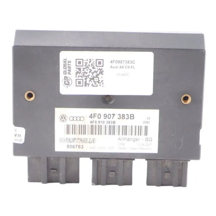 Tow Bar Trailer Control Module Unit to Audi A6 C6 with Part number 4F0907383C Audi A6 C6 Tow Bar Trailer Control Module Unit - SKU 4F0907383C - Part number 4F0907383C