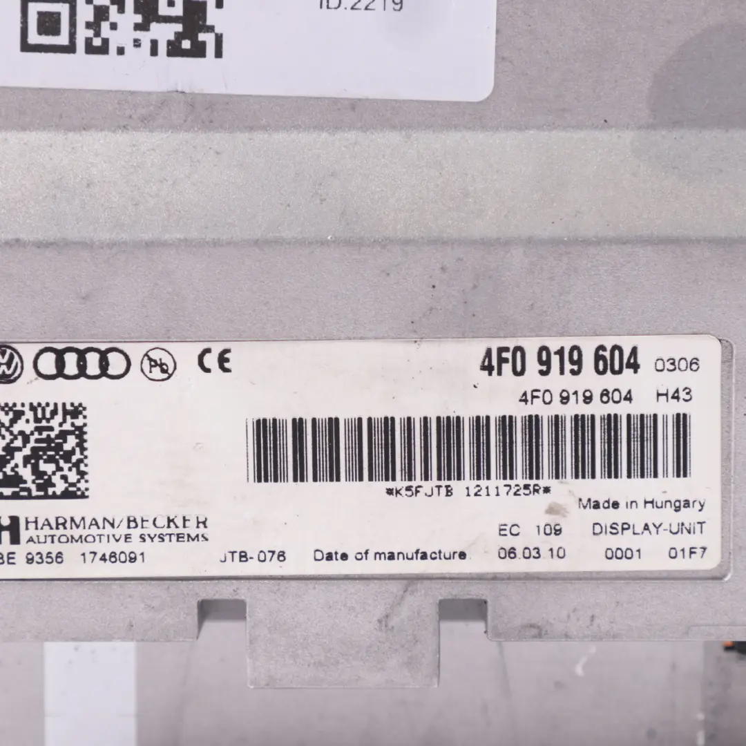 AV10NEO Display Screen Radio Multimedia Navigation Sat Unit Audi A4 B8 - SKU 4F0919604 - Part number 4F0919604