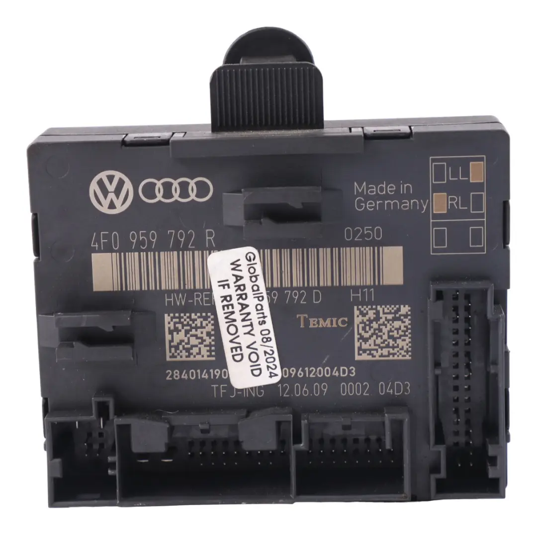 Delantero Izquierdo Puerta Bloqueo Módulo Control ECU para Audi A6 C6 con número de pieza 4F0959792T Audi A6 C6 Delantero Izquierdo Puerta Bloqueo Módulo Control ECU - SKU 4F0959792T - Número de pieza 4F0959792T