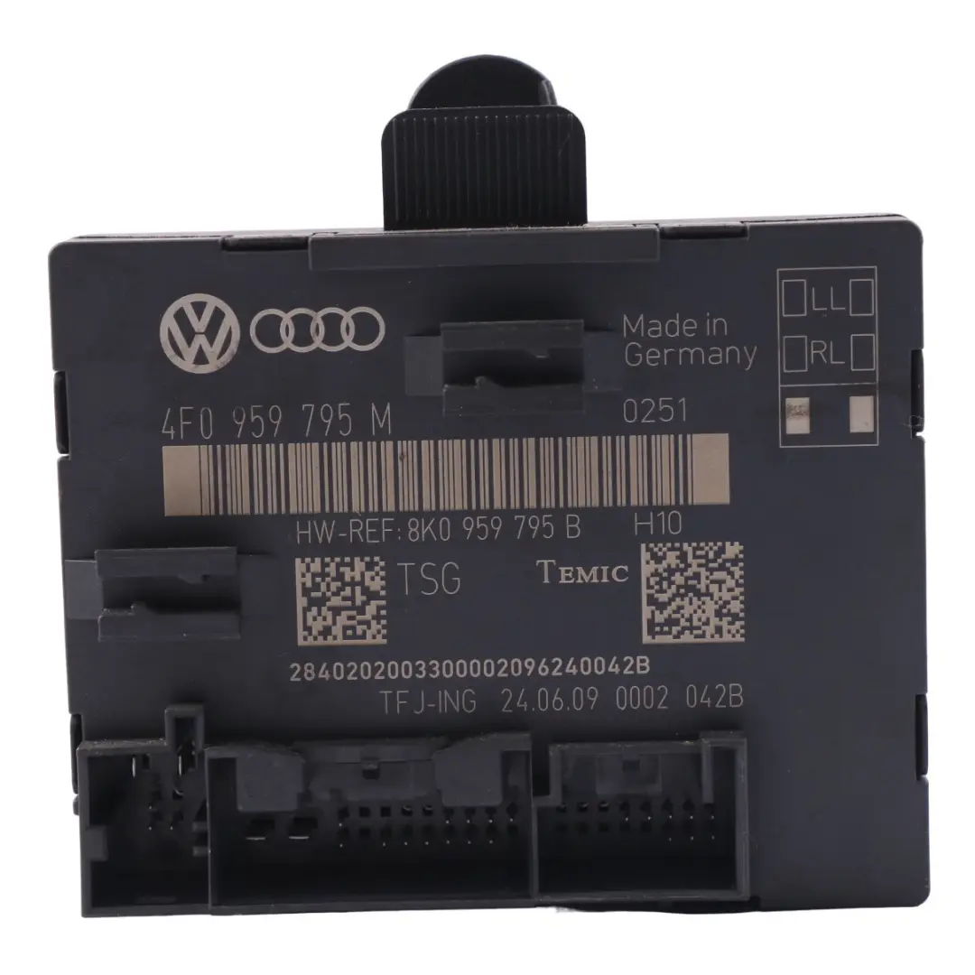 Módulo Control Bloqueo Puerta Trasera Izquierda ECU para Audi A6 C6 con número de pieza 4F0959795P Audi A6 C6 Módulo Control Bloqueo Puerta Trasera Izquierda ECU - SKU 4F0959795P - Número de pieza 4F0959795P