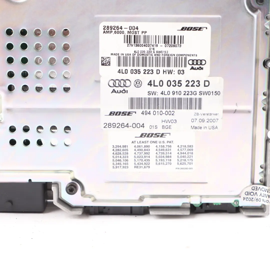 Audio Sound BOSE Amplifier Stereo System Module to Audi Q7 4L Quattro with Part number 4L0035223D Audi Q7 4L Quattro Audio Sound BOSE Amplifier Stereo System Module - SKU 4L0035223D - Part number 4L0035223D