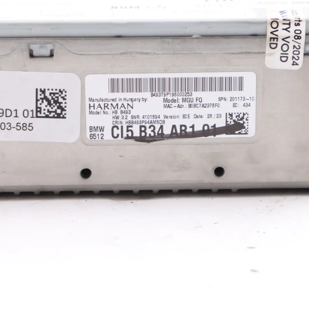  Head Unit BMW G20 G30 X3 G01 X4 G02 High 3 Control Module Harman - SKU 5B34AB1 - Part number 5B34AB1