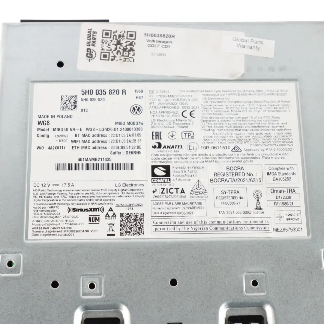 Mk8 CD1 Head Unit Navigation Multimedia Control Unit to Volkswagen Golf with Part number 5H0035820R Volkswagen Golf Mk8 CD1 Head Unit Navigation Multimedia Control Unit - SKU 5H0035820R - Part number 5H0035820R