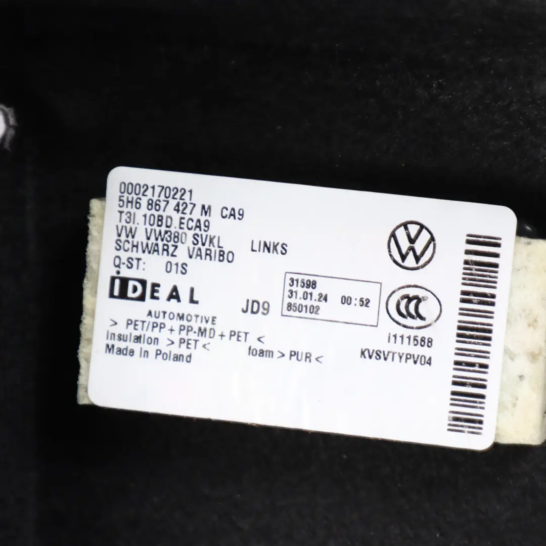 Mk8 CD1 Trunk Lateral Panel Rear Left N/S Trim Cover to Volkswagen Golf with Part number 5H6867427M Volkswagen Golf Mk8 CD1 Trunk Lateral Panel Rear Left N/S Trim Cover - SKU 5H6867427M - Part number 5H6867427M