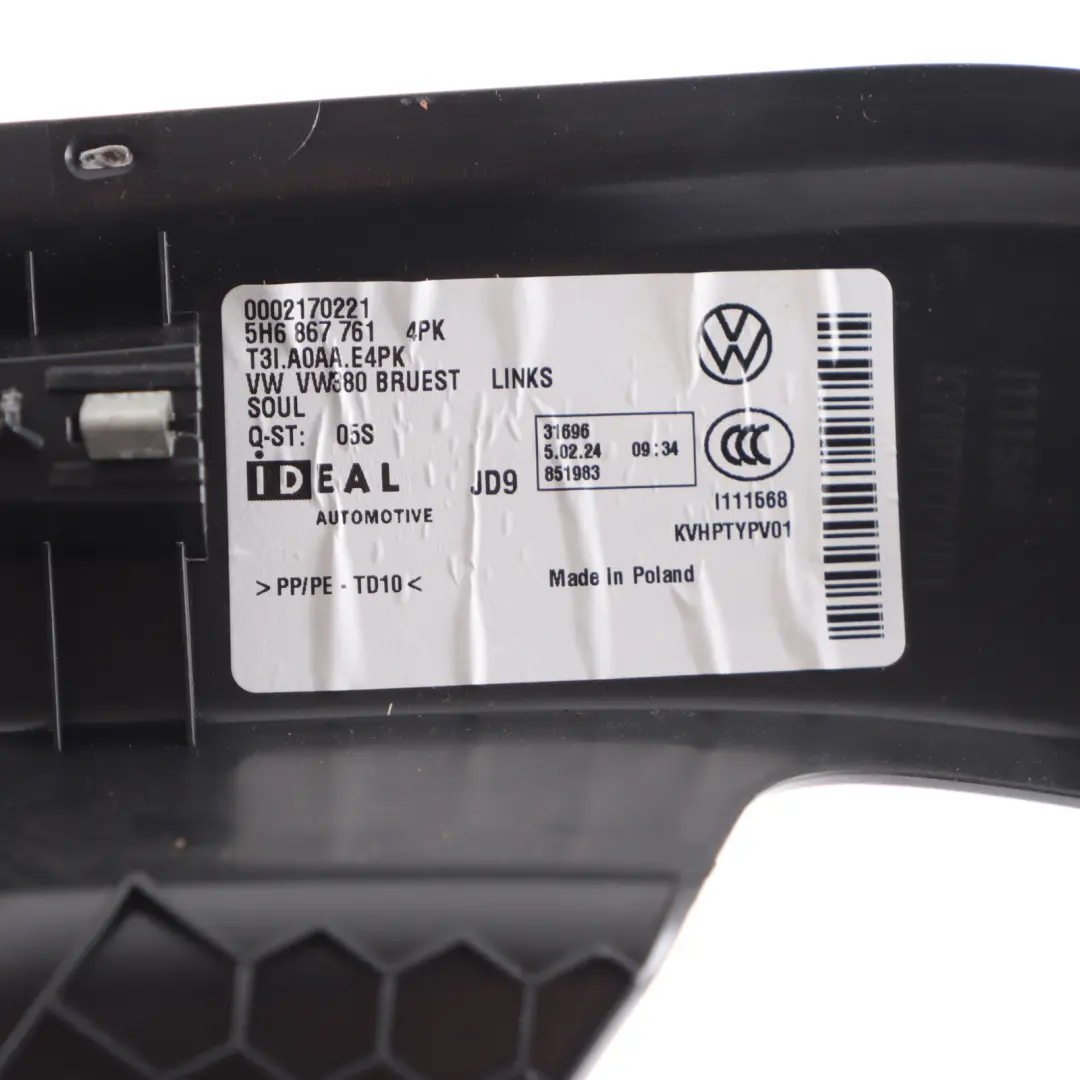 Trunk Boot Side Trim Cover Panel Left N/S Holder Parcel to VW Golf 8 Rear with Part number 5H6867761 VW Golf 8 Rear Trunk Boot Side Trim Cover Panel Left N/S Holder Parcel - SKU 5H6867761 - Part number 5H6867761