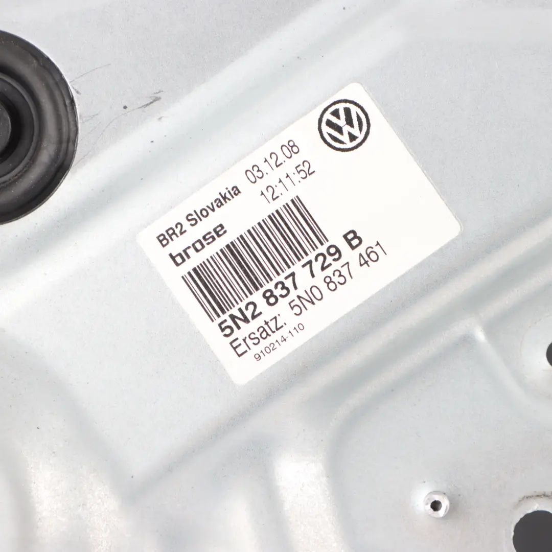 VW Tiguan 5N Alzacristalli Porta Anteriore Sinistra Regolatore Meccanismo - SKU 5N0837461 - Numero di parte 5N0837461