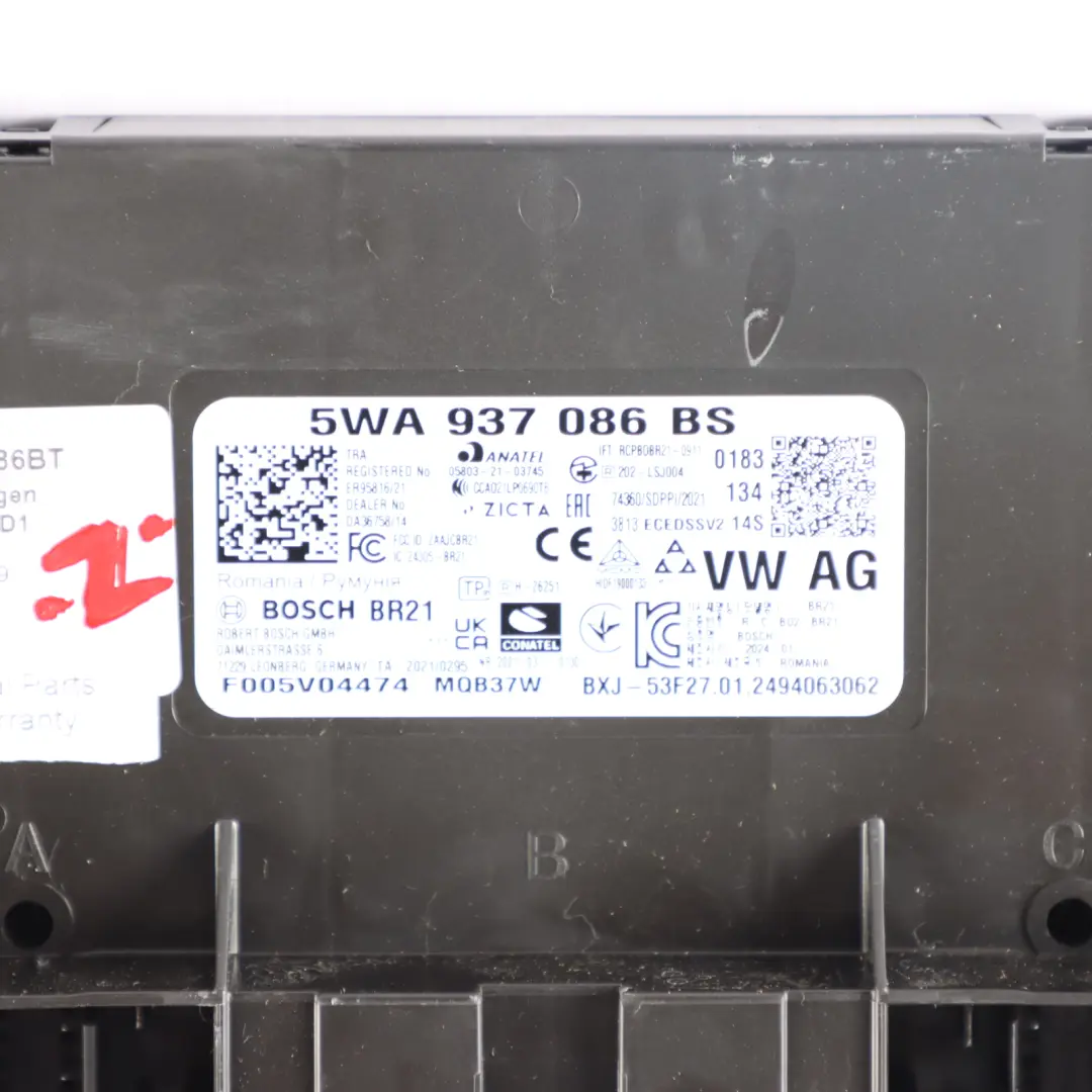 VW Volkswagen Golf CD1 Module BCM Body Control Unit Module ECU 5WA937086BS - SKU 5WA937086BT - Part number 5WA937086BT