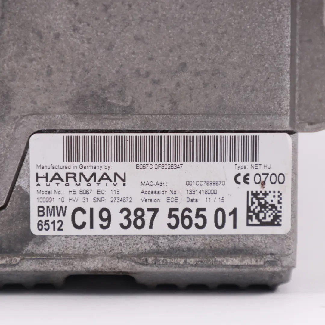  Unité de tête BMW F10 F20 F22 F30 Navigation Sat Nav GPS Unit High 9387565 - SKU 6826790-1 - Numéro de pièce 6826790