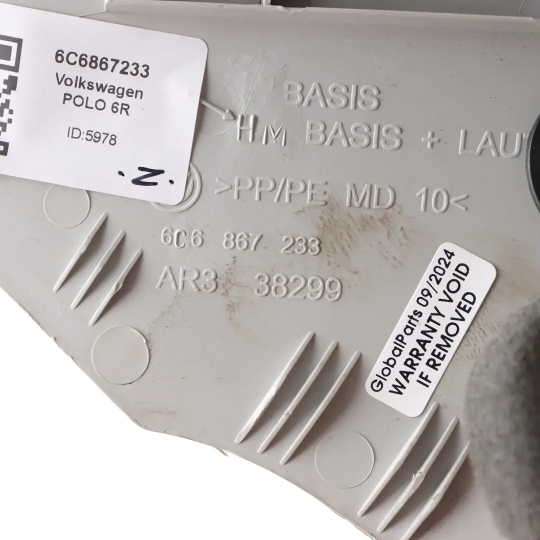 Column A Pillar Front Left N/S Trim to Volkswagen Polo 6R Cover with Part number 6C6867233 Volkswagen Polo 6R Cover Column A Pillar Front Left N/S Trim - SKU 6C6867233 - Part number 6C6867233