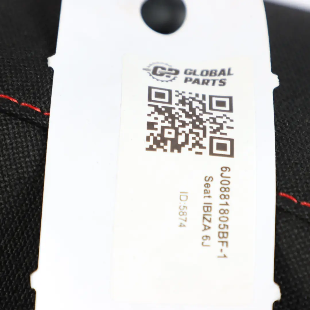 6J Front Left N/S Cloth Fabric Black Red Thread Interior to Seat Ibiza with Part number 6J0881805BF Seat Ibiza 6J Front Left N/S Cloth Fabric Black Red Thread Interior - SKU 6J0881805BF-1 - Part number 6J0881805BF