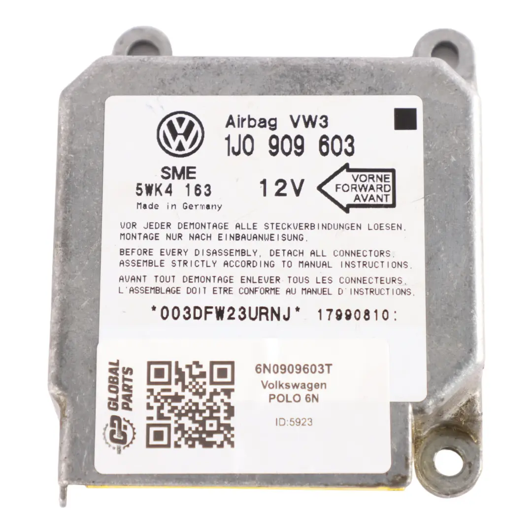 6N Air Safety Bag Control Unit Module 1J0909603 VW Volkswagen Polo - SKU 6N0909603T - Part number 6N0909603T