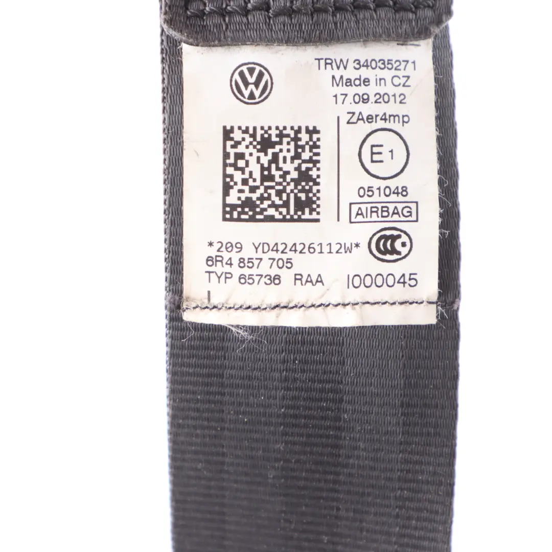 Mk5 6R Seatbelt Front Left N/S Safety Belt to VW Volkswagen Polo with Part number 6R4857705 VW Volkswagen Polo Mk5 6R Seatbelt Front Left N/S Safety Belt - SKU 6R4857705 - Part number 6R4857705