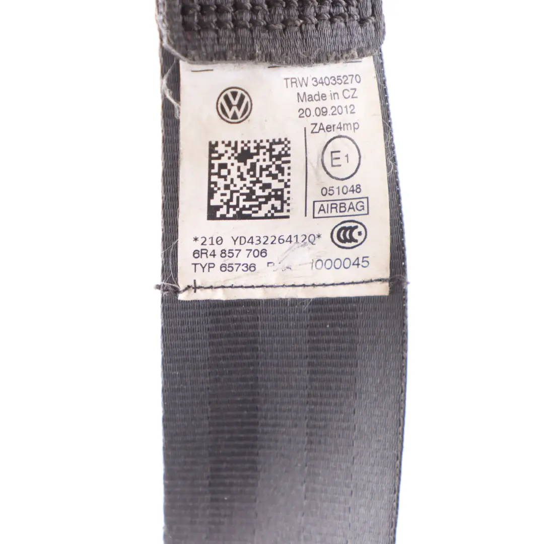 Mk5 6R Seatbelt Front Right O/S Safety Belt to VW Volkswagen Polo with Part number 6R4857706 VW Volkswagen Polo Mk5 6R Seatbelt Front Right O/S Safety Belt - SKU 6R4857706 - Part number 6R4857706