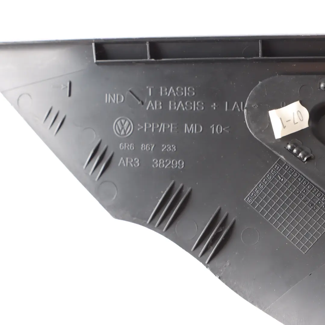VW Polo 6R Cover Column A Pillar Front Left N/S Trim Black Speaker - SKU 6R6867233BD - Part number 6R6867233BD