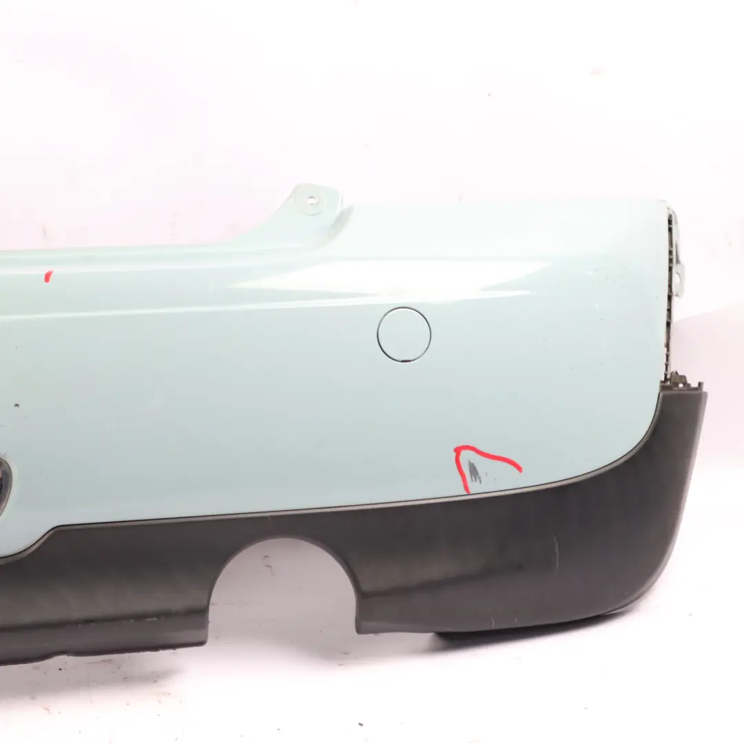 Bumper Trim Panel Covering R57 LCI R58 Ice Blue - B28 to Mini R56 LCI Rear with Part number 7264356 Mini R56 LCI Rear Bumper Trim Panel Covering R57 LCI R58 Ice Blue - B28 - SKU 7264356-ICE1 - Part number 7264356