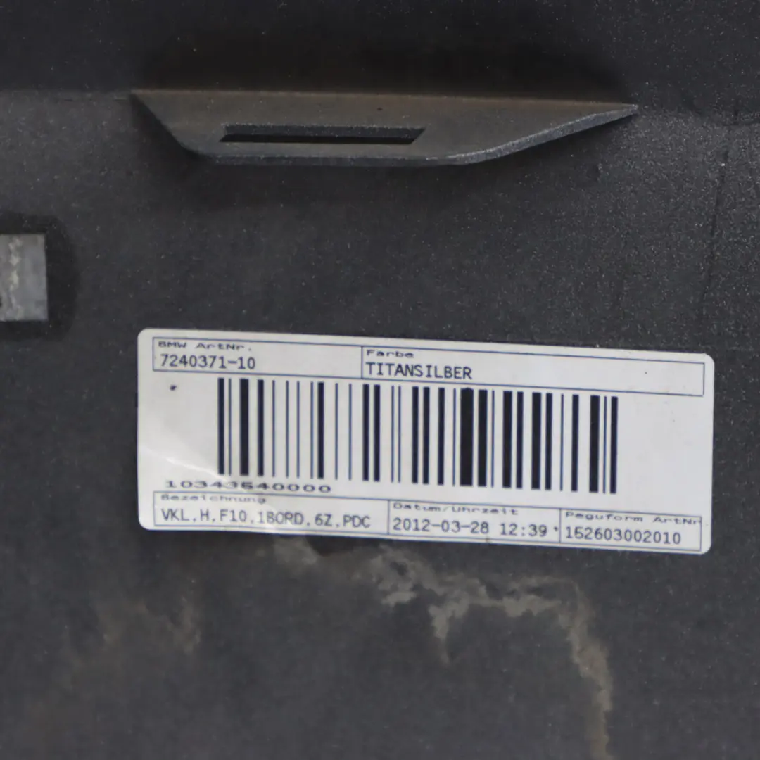 Bumper Panel PDC Titansilber Titan Silver Metallic - 354 to BMW F10 LCI Rear with Part number 7332764 BMW F10 LCI Rear Bumper Panel PDC Titansilber Titan Silver Metallic - 354 - SKU 7332764-TS - Part number 7332764