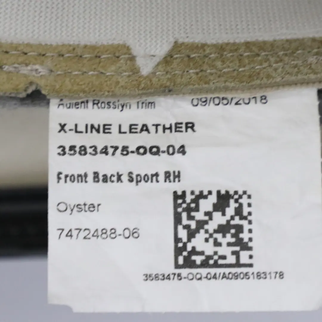  Backrest Cover BMW G20 G21 Front Sport Heated Seat Back Right O/S Leather Oyster - SKU 7472490 - Part number 7472490
