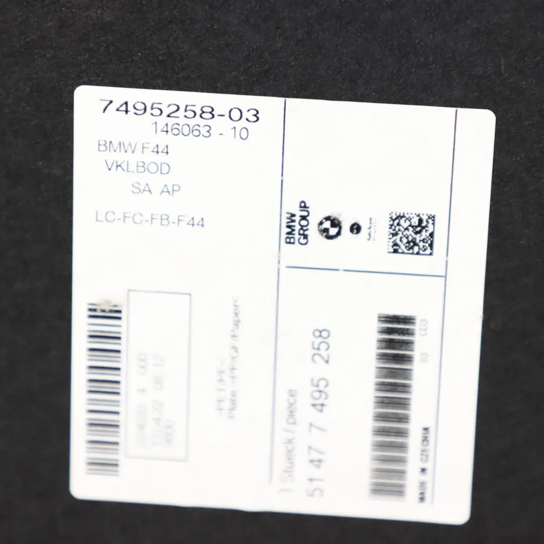 Coupé Baule Boot Floor Liner Panel Trim Carpet Nero per BMW F44 Gran con numero di parte 7495258 BMW F44 Gran Coupé Baule Boot Floor Liner Panel Trim Carpet Nero - SKU 7495258 - Numero di parte 7495258