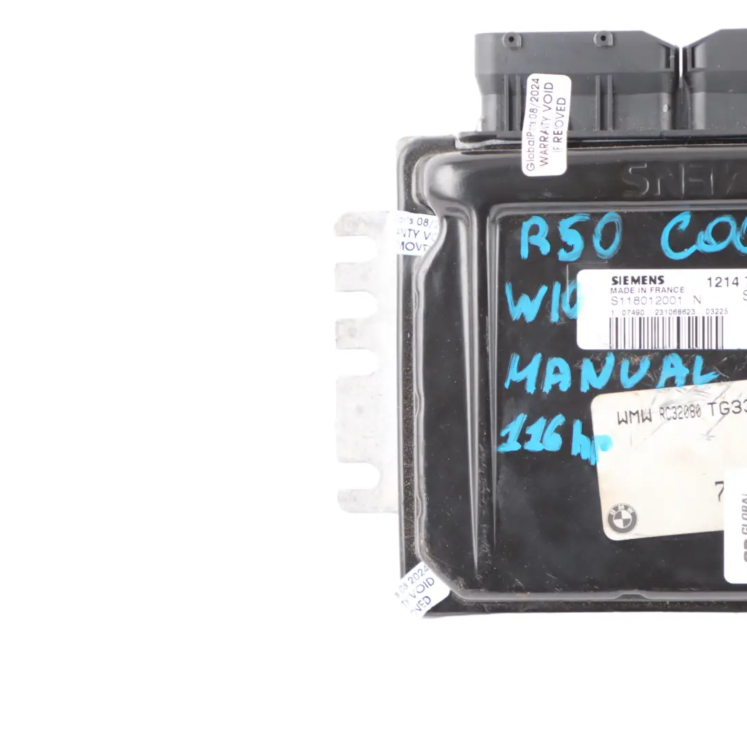 116HP Gasolina Motor Unidad Control ECU DME Manual para Mini Cooper R50 W10 con número de pieza 7527610 Mini Cooper R50 W10 116HP Gasolina Motor Unidad Control ECU DME Manual - SKU 7527610-16 - Número de pieza 7527610