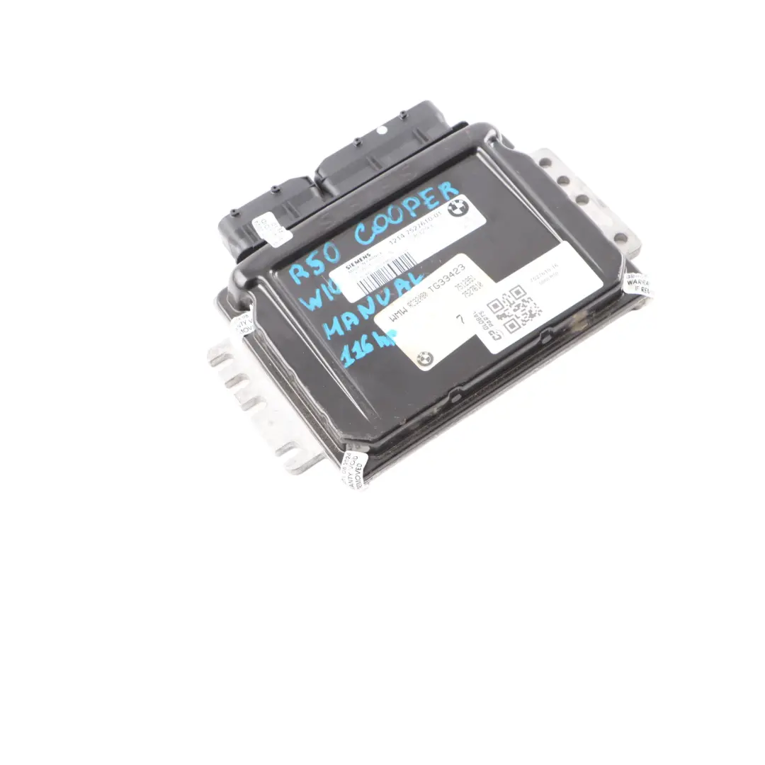 116HP Petrol Engine Control Unit ECU DME Manual to Mini Cooper R50 W10 with Part number 7527610 Mini Cooper R50 W10 116HP Petrol Engine Control Unit ECU DME Manual - SKU 7527610-16 - Part number 7527610