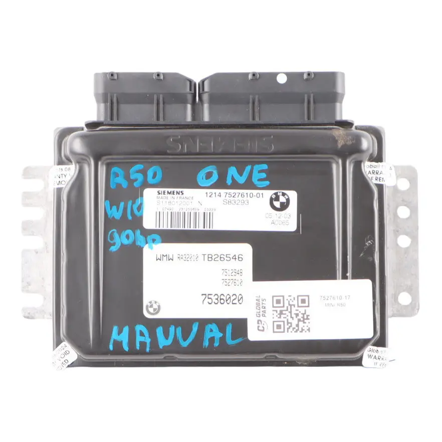 90HP Engine ECU Control Unit Module DME Manual to MINI One R50 W10 with Part number 7527610 MINI One R50 W10 90HP Engine ECU Control Unit Module DME Manual - SKU 7527610-17 - Part number 7527610