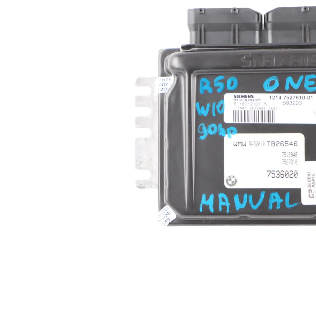 90HP Engine ECU Control Unit Module DME Manual to MINI One R50 W10 with Part number 7527610 MINI One R50 W10 90HP Engine ECU Control Unit Module DME Manual - SKU 7527610-17 - Part number 7527610