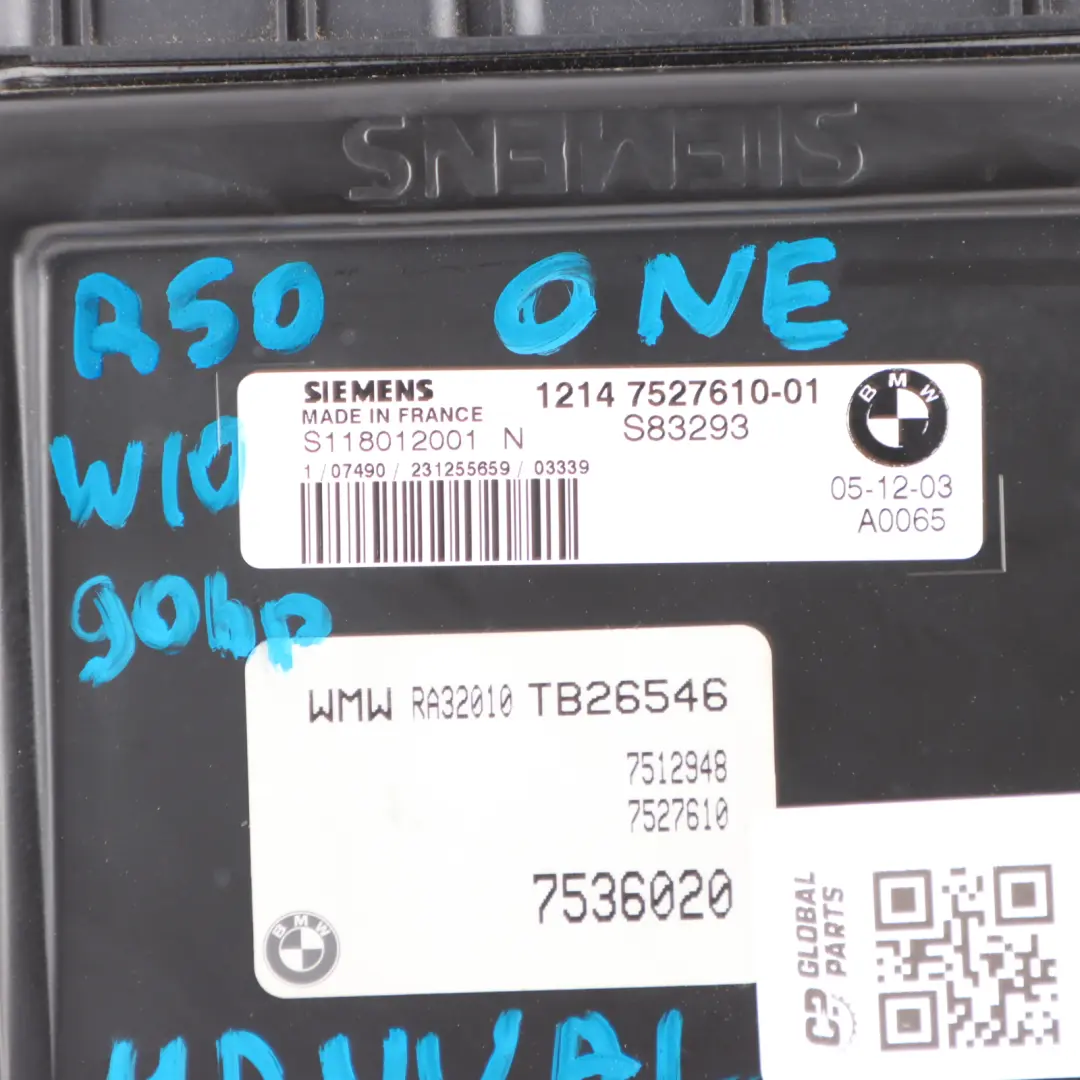 90HP Engine ECU Control Unit Module DME Manual to MINI One R50 W10 with Part number 7527610 MINI One R50 W10 90HP Engine ECU Control Unit Module DME Manual - SKU 7527610-17 - Part number 7527610